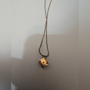 Gold Dice Cube Pendant Necklace